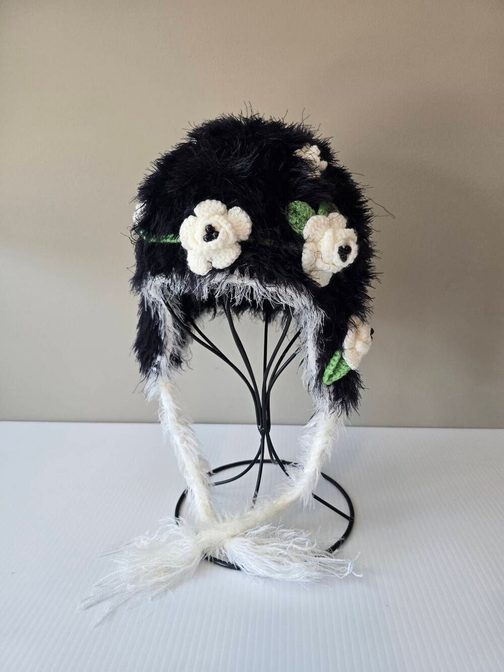 The Daisy Baby Cap Floral Black and White